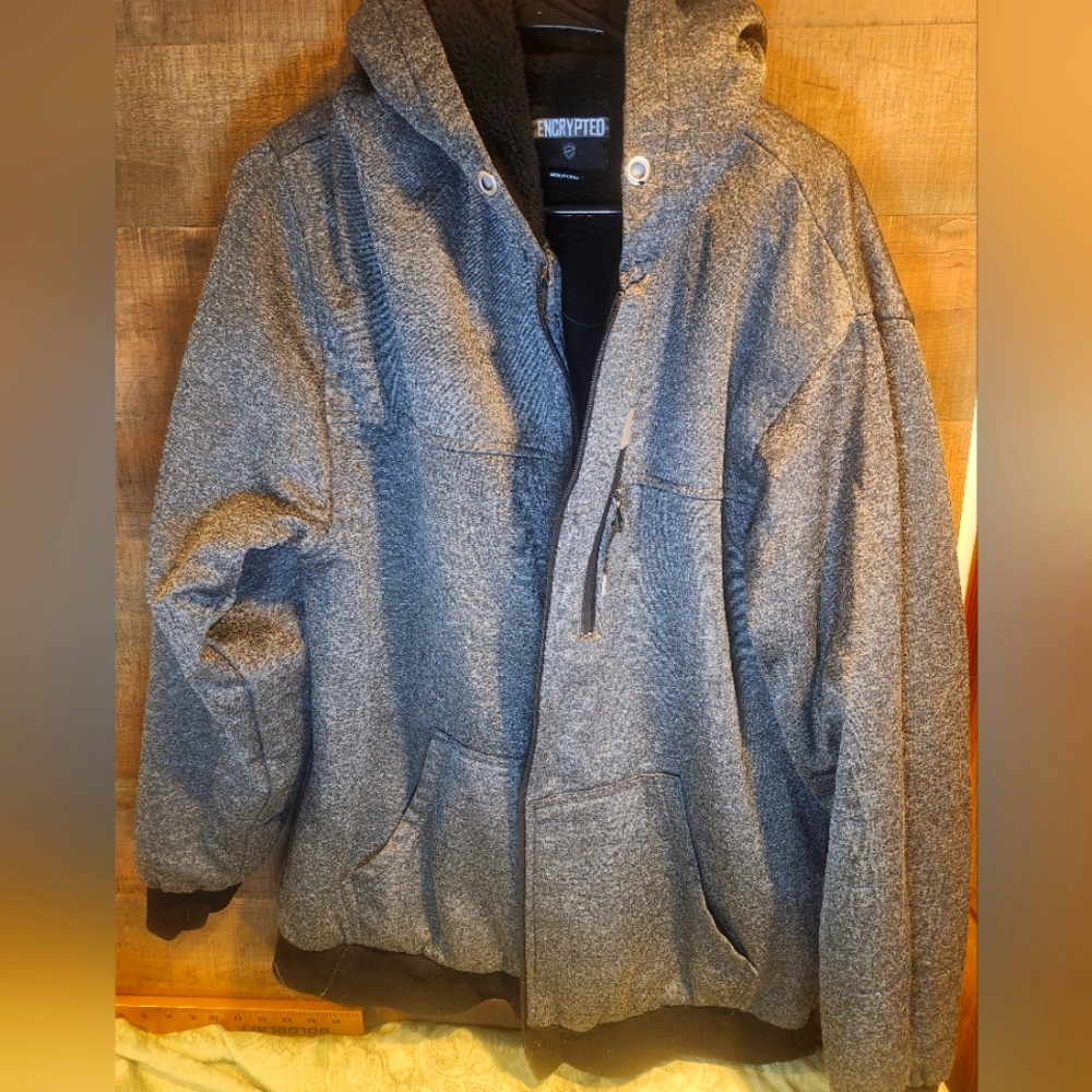 Encrypted Mens Gray Hooded Jacket Size 3XL